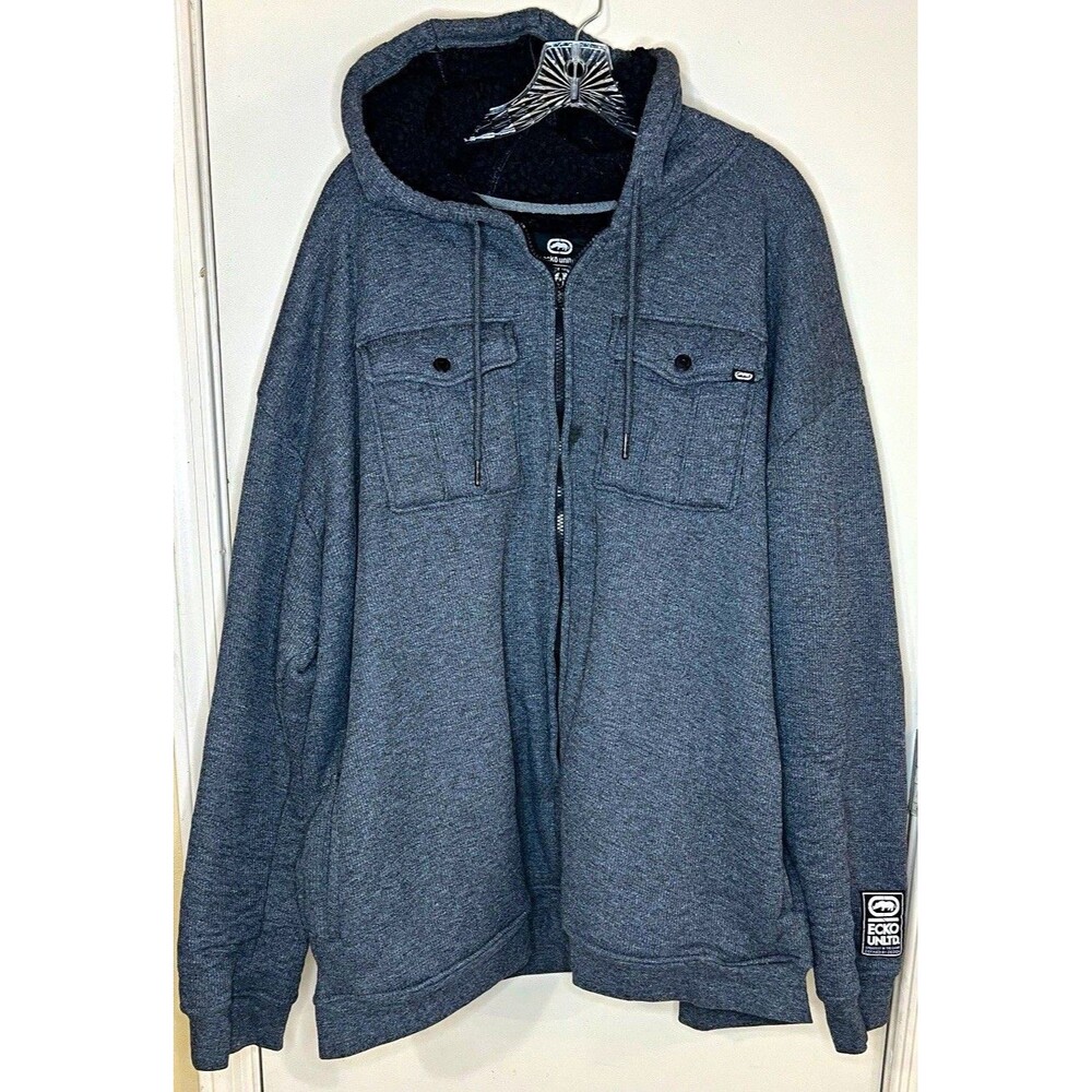 Ecko Unltd Men’s 5XL Big & Tall Gray Solid Fleece Full Zip Hoodie Logo